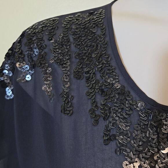 Express Y2K Sheer Sequin Top Size Medium Dolman Whimsigoth Party Night Out Club - Picture 2 of 14